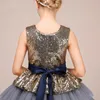 Klänning Rose Gold Sequins Blush Tulle Ball Gown Flowers Girls 'Dresses 2018 Puffy Little Girls Formell Bröllopsfestklänning