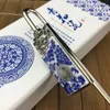 Elegante Azul e branco Marcador de Porcelana Retro Chinês Bookmarks Fantasia com Caixa de Presente Presente Do Professor de Escritório de Negócios Criativo