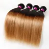 Pacchetti di capelli umani dritti ombre con chiusura T1B27 Brasiliana Remy Hair Weave 3 bundle con chiusura in pizzo Part4445345