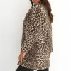 Abrigo de lana esponjosa con estampado de leopardo para mujer de invierno 2018, cárdigan grueso y cálido con cuello vuelto, abrigos de piel sintética, chaquetas, prendas de vestir