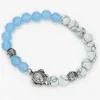 Homme Fille Cadeau Bracelet Couleur Argent Tortue De Mer Charme 8mm Howlite et Vert Quartz Pierre Perle Yoga Élastique Hommes Bracelet