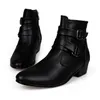 Bomkinta PU Leather Botki Mężczyźni Brytyjski Styl Pasek Mężczyźni Buty Zipper Mężczyzna Martin Buty Wysokie Cut Buckle Men Casual Buty