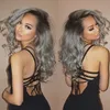 Brazilian ombre grey glueless human hair wigs wavy with bleached knots