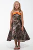 2023 Vintage Spagetti Full Saten Camo Çiçek Kız Elbiseler Yüksek Düşük Ucuz Satış Kamuflaj Gerçek Ağaç Kısa Çocuklar Resmi Giyim