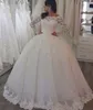 Ny Mode Lace Ball Gown Bröllopsklänningar Långärmade Applique V Neck Lång Illusion Sleeves Sweep Train Bröllopsklänning Brudklänningar