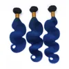 Dark Root # 1B / Blue Ombre Human Hair Bundles 3 SZTUK Dziewiczy Brazylijski Ciało Wave Czarny I Ciemny Niebieski Ombre Ludzkie Włosy Rozszerzenia