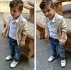 2018 european fashion boys denim clothing sets baby kids boys jacket+polo shirt+denim pants 3-piece children denim clothing sets