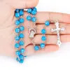 8mm New Blue Rosary Beads Religious Catholic Rosary Necklace Rosary Prayer Jesus Crucifix Stars Mary Centerpiece Necklaces