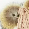 2019 Girl Pom Pom Beanie Warm Knitted Bobble Fur Pompom Hat and Scarf Set Children Real Raccoon Fur Pompon Winter Hat Skullies