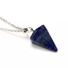 Natural Crystal Pendant Necklace Six Angle Pyramid Pendants With Silver Chain Cone Stone Women Jewelry