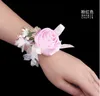 Barato Dama de Honra Menina Pulso Corsage Rose Flor Organza Beads Flor Flores Mão Corpetes De Pulso Fontes Do Casamento Por Atacado Flores De Noiva