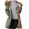 fashion women warm jackets Brown raccoon fur trim MEIFENG Khaki rabbit fur lining army green canvas long parkas