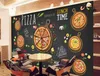 Carta da parati personalizzata del ristorante, pizza deliziosa del fumetto dipinto a mano, murali 3D per la carta da parati del PVC della parete del fondo del ristorante del caffè