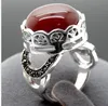 16x16mm Natural Red Agate Gems Marcasite 925 Sterling Silver Ring Size 7/8/9