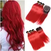 T1B Rouge Foncé Racine Ombre Péruvien Cheveux Humains Tisse 3 Bundles avec Fermeture Droite Ombre Rouge Bundle Offres avec Fermeture Avant Dentelle 4x4