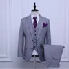 Hot Sale Light Grey Groom Tuxedos High Quality Man Blazer Two Button Side Vent Men Business Dinner Prom Party Suit(Jacket+Pants+Tie+Vest)170
