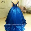 Royal Blue Evening Ball Gowns Appliques Vintage Prom Party Dress Puffy Princess Quinceanera 졸업 레이디 파티 착용 Maxi Gown V279U