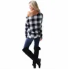 Femmes hors épaule Plaid Tops chemise à manches longues Blouse décontractée T-shirt ample rouge Buffalo chemises à carreaux 2 couleurs OOA4146