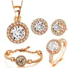 Moda 18 carati placcato oro rosa zircone lucido collana bracciale orecchini anello set di gioielli per le donne set di gioielli da sposa 4 pezzi / set
