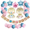 Zljq kön avslöja party pack baby shower dekorationer "pojke eller tjej" banner och ballonger papper blomma boll graviditet meddelande