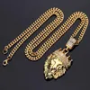 Gioielli Hip Hop da uomo2018 New Iced Out Gold Fashion Bling Testa di leone Ciondolo da uomo Collana in oro riempito per uomo Donna Regalo intero3733204