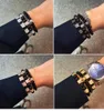 3 teile/satz armband männer natürliche stein perlen gold charme luxus armband männlichen hexagon krone charme flechten armbänder männer schmuck geschenk 297N