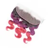 # 1B / Violet / Rose Ombre Brésilien Vague de Corps Vierge de Cheveux Humains 3Bordures avec Frontale Trois Tons Ombre 13x4 Dentelle Frontale de Fermeture avec Tissage