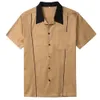 İndirim Satış Batı Erkek Giyim Rockabilly 50 S 60 S Gri Retro Tasarım Gömlek Kısa Kollu Pockets Erkek Gömlek