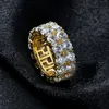 7-12 Gold Silver Color Plated Rings Micro Paved 2 Row Tennis Rings Zircon Hip Hop Finger Ring for Men Women