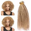 Piano Mixed 27613 Highlight Virgin Indian Human Hair Weaves 3Pcs Kinky Curly Ombre Light Brown and Blonde Piano Human Hair Bundl2239763