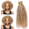 Piano Misto 27613 Destaque Virgem Indiano Cabelo Humano Tece 3 Pcs Kinky Curly Ombre Castanho Claro e Loiro Piano Cabelo Humano Bundl2239763