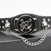 Cover Stereoscopische Hollow Zwart Punk Rock Chain Skull Skeleton Horloges Mannen Vrouwen Armband Manchet Gothic Polshorloge Mode Lederen Horloge