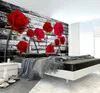 Custom Wall Mural Photo 3D Stereoscopic Embossed Non-woven Wallpaper Red Rose Brick Wall Papers Home Decor Living Room Bedroom
