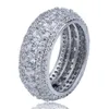 Size 6-12 Hip Hop 5 Rows Clear Cubic Zircon Ring Gold Silver Colors Classic Punk Male Finger Rings