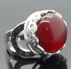 16x16mm Natural Ágata Vermelha Gems Marcasite 925 Sterling Silver Ring Tamanho 7/8/9