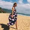 2018 Sexig Deep V-Neck Kvinnor Klänning Baklösa Lång Kjol Chiffon Split Cross Lace Up Summer Dress Ärmlös Beach Maxi Dress Vestidos