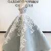 White Lace Appliqued Prom Dresses Dubai Glamorous V-Neck Sleeveless Bodice Lace-Up Evening Dresses 2018 Sexy Tulle Ball Gown Party Dress