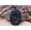 artesanal natural pedra de Obsidiana mão esculpida peixe com pingente de boa sorte de lótus