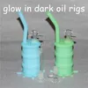 Glow in dark silicon oil dab rigs bubblers with Clear 14mm male glass bowl and glass down stem silicone oil barrel rigs