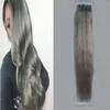 Silver Grey Hair Extensions Taśma w rozszerzeniach włosów ludzkich 12 "14" 16 "18" 20 "22" 24 "26" 100g 40 sztuk / zestaw 7A Szare przedłużanie włosów