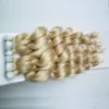 Blond skóra wątek ludzkie włosy luźne fala 40pcs Taśma w przedłużeniu Remy Włosy dwustronne Włosy 16 Quot 20quot 22quot6361218