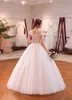 Vestido de noiva a nupcial de manga curta barco neck lace luxo bordado princesa sexy cut-out vestido de baile vestido de novia