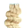 Tape Hair 40pcs Tape In Human Hair Extensions Kroppsvåg 100g Straight On Adhesive Osynlig PU Remy Skin Väftband Hårförlängningar Partihandel