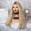 Ombre Light Blonde lace front Wig With Brown Roots Long Wavy two tone color Glueless Synthetic Lace Wigs For Black Women