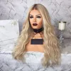 Synthetische Perücken Ombre Hellblonde Lace-Front-Perücke mit braunem Ansatz Lange gewellte zweifarbige Gluel-Synthetik-Spitzenperücken für schwarze Frauen