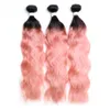 Wet and Wavy Virgin Brazilian Pink Human Hair Bundle Deals 3Pcs Water Wave With Lace Closure Rose Gold Pink Human Hair Weaves Extensions