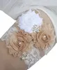 Champagne Bridal Ben Garters Chiffon Handgjorda Blommor Prom Garter Bröllop Bröllop Garter Belt 2 Pieces Set Lace Rhinestones I lager Billiga