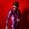 Costumes pour hommes en cuir PU violet veste de couleur unie pantalons minces ensembles discothèque Bar mâle chanteur scène tenue Punk Rock danseur Performance Costume