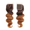 Två ton 4/30 # Ombre kroppsvåg Virgin Hårbuntar med spetslås Mörk till Auburn Brasilianska Human Hair Weaves With Lace Closure