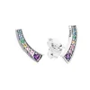 2019 New Fashion Luxury Women Color crystal Rainbow Stud Earring For Pandora 925 Sterling Silver EARRING Jewelry with Gift Box